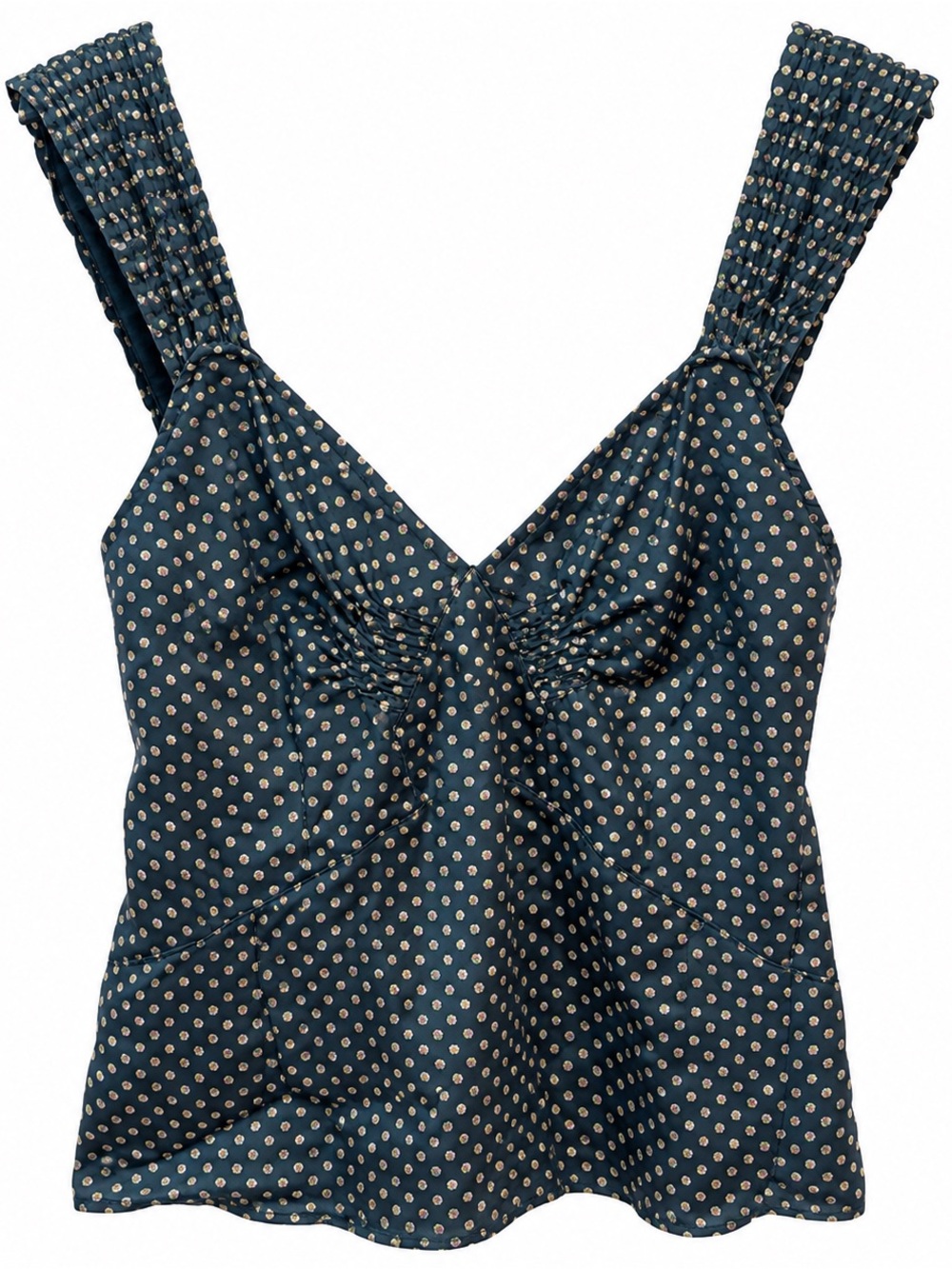 Vintage Marc Jacobs Blouse Silk Woven Blue Gold Polka Dot Sleeveless V-Neck Y2K